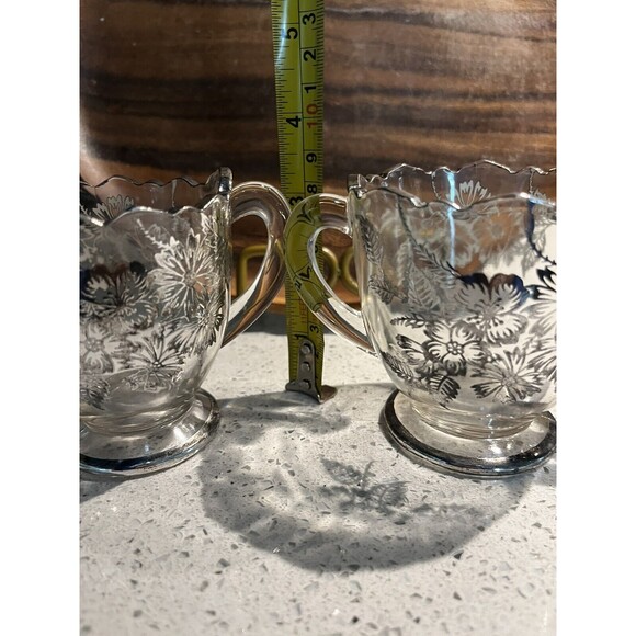 Vtg Clear Glass W Silver Overlay Floral Design Cream And Sugar Set. Grannycore - Picture 8 of 8